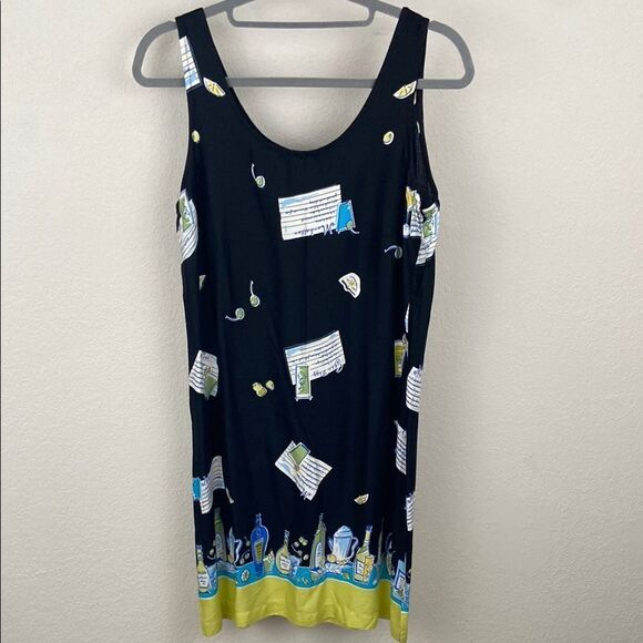 Vintage Holly Lane Stylish Black Printed Cocktail Dress size Medium - Picture 1 of 4